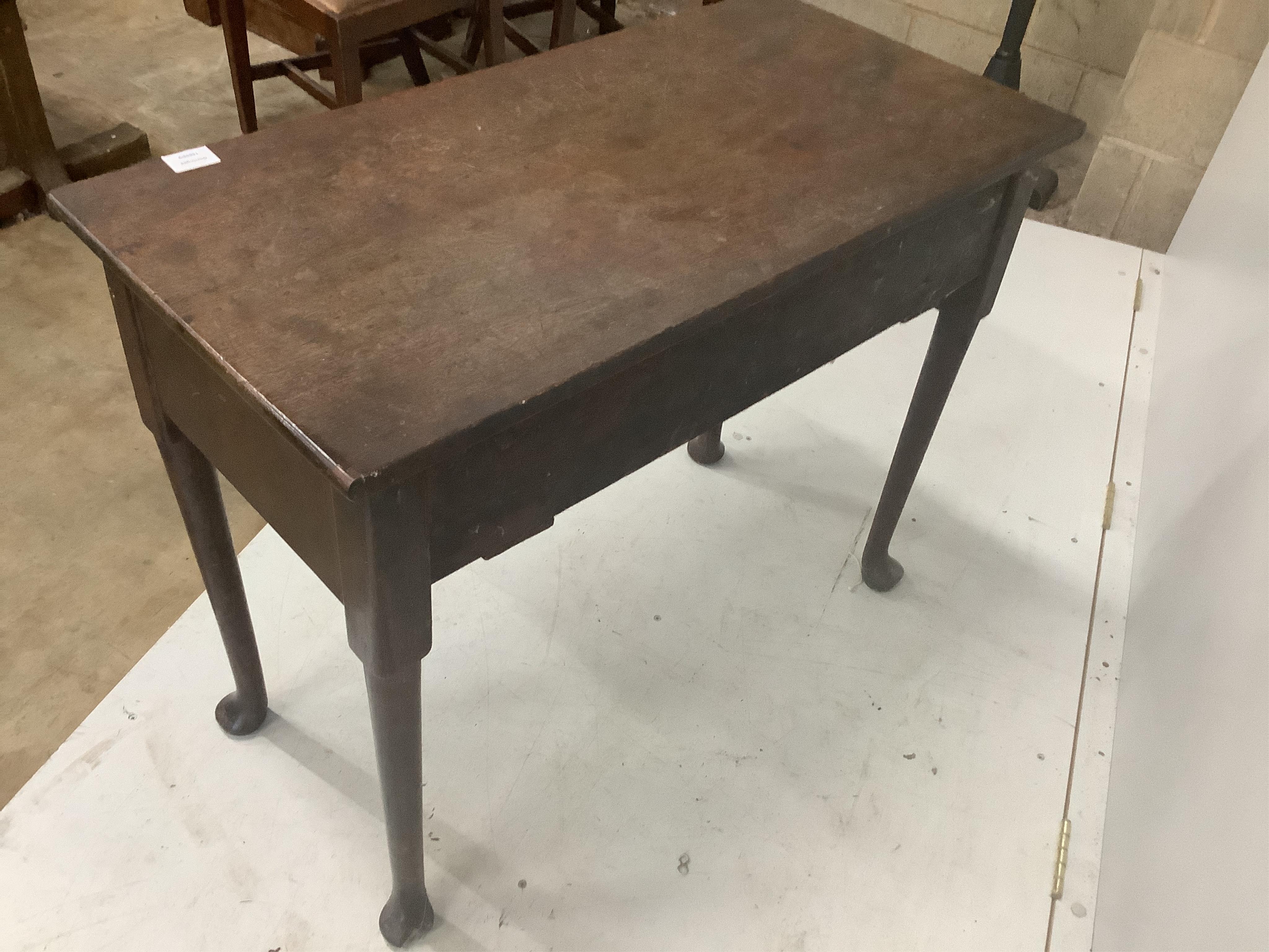 A George III mahogany lowboy, fitted three small drawers, width 90cm, depth 45cm, height 72cm. Condition - fair